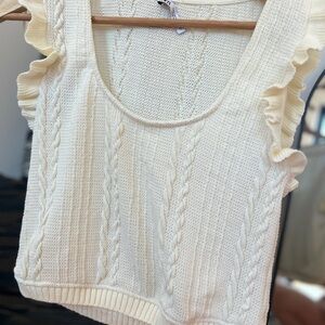 Zara Ivory Knit Tank with Ruffle‎ Detail: Size L cream cable knit